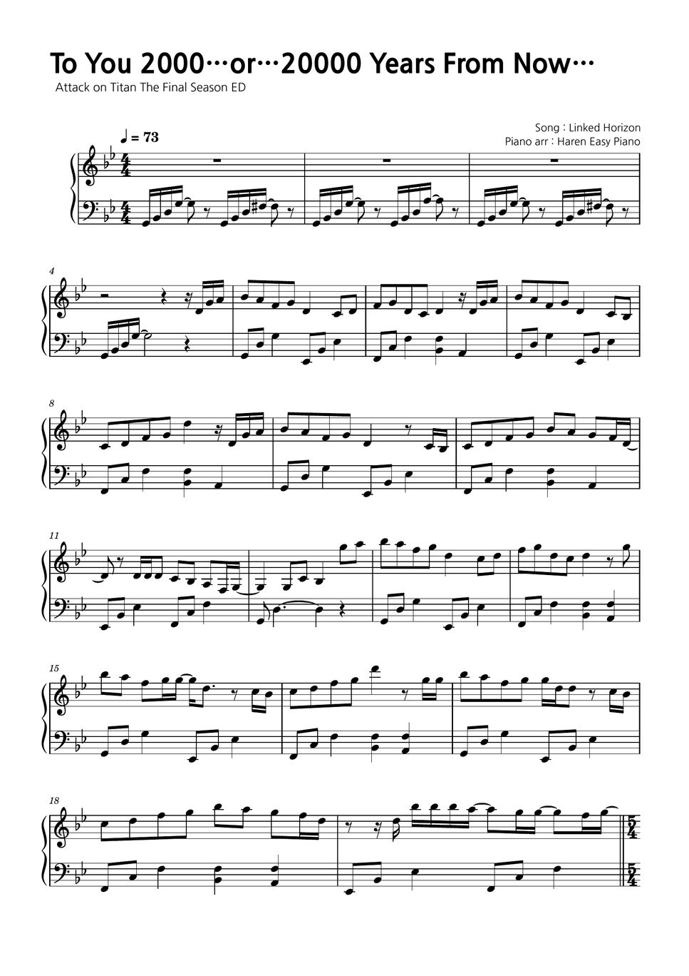 Shingeki No Kyojin Piano Collection Sheet music for Piano (Solo)