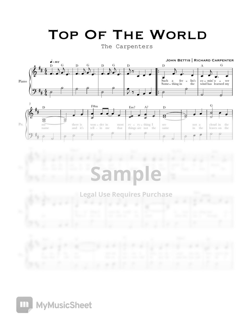 The carpenters top of the world easy version by phianonize