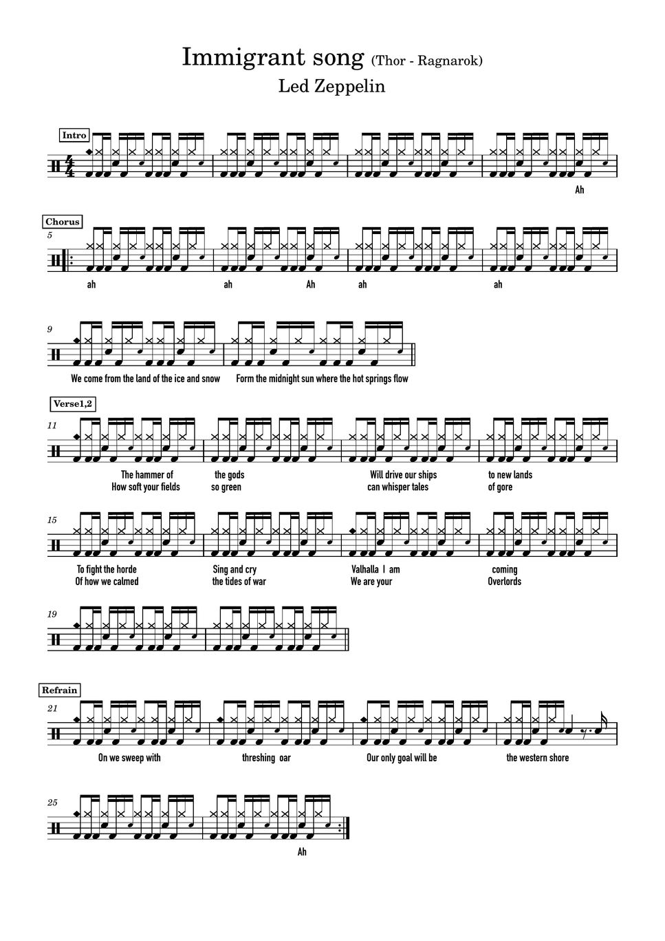 Led Zeppelin Immigrant song (Thor Ragnarok OST) (가사첨부 / 드럼악보 / drum