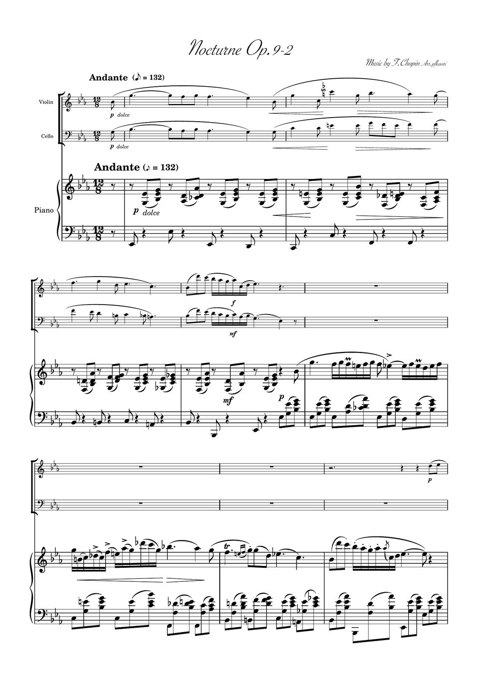 Chopin Nocturne Op9 2 Violin And Cello Piano Trio Sheets By Pfkaori 6168