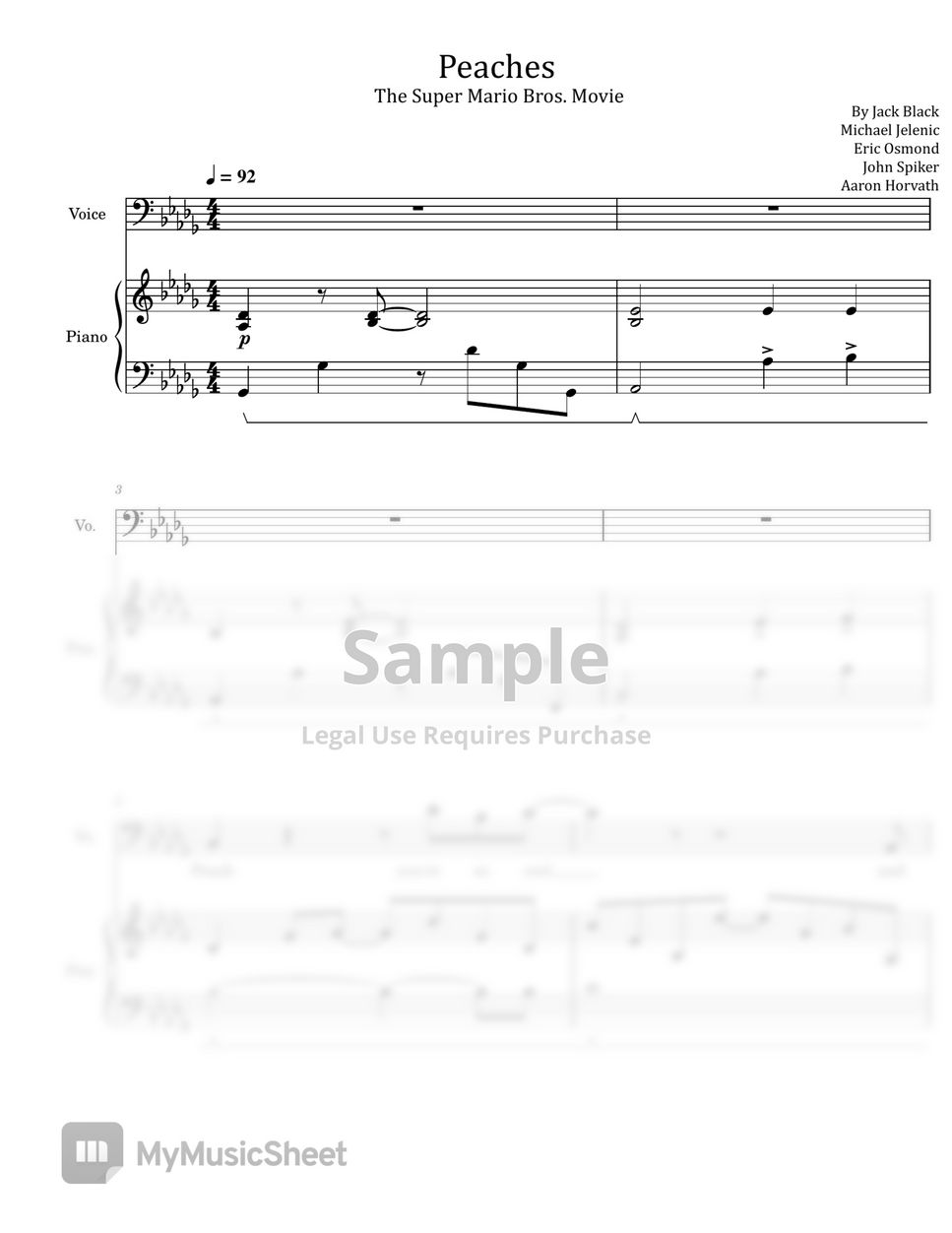 Jack Black - Peaches (from The Super Mario Bros. Movie) sheet