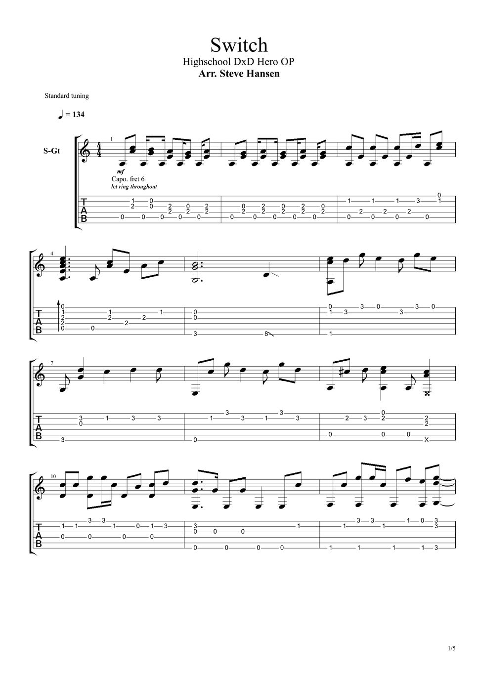 Minami SWITCH (From "High School DxD Hero") (Fingerstyle) TAB by