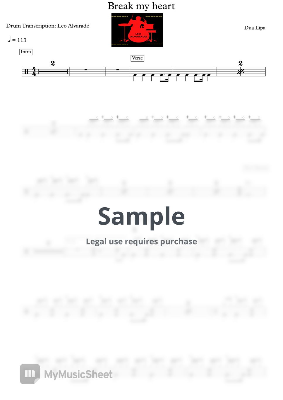 Dua Lipa - Break my Heart by Drum transcription: Leo Alvarado