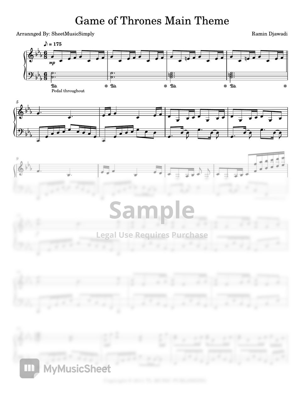 Ramin Djawadi - Game of Thrones theme Sheets by SheetMusicSimply