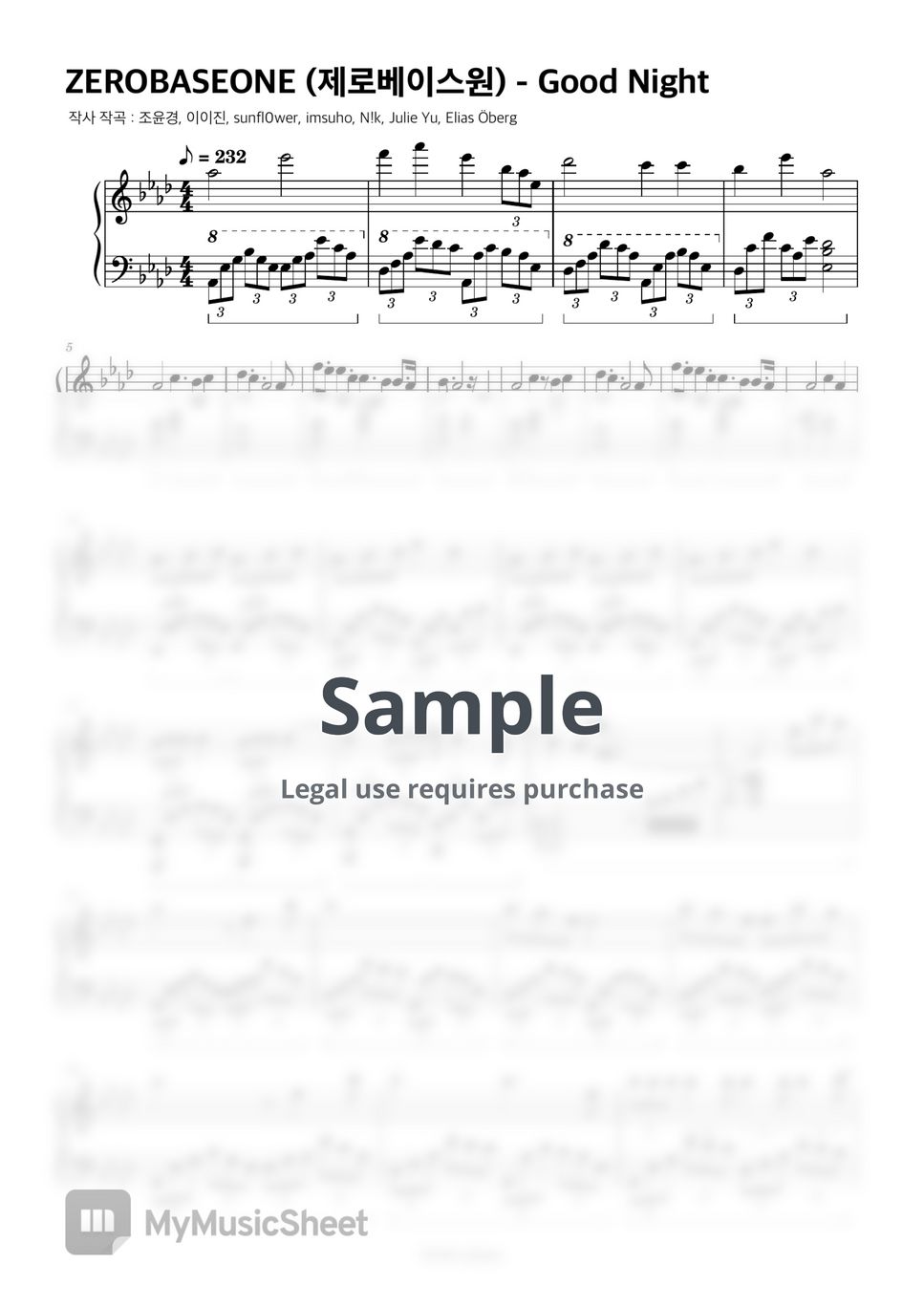ZEROBASEONE(제로베이스원) - Good Night 楽譜 by bvibvi piano