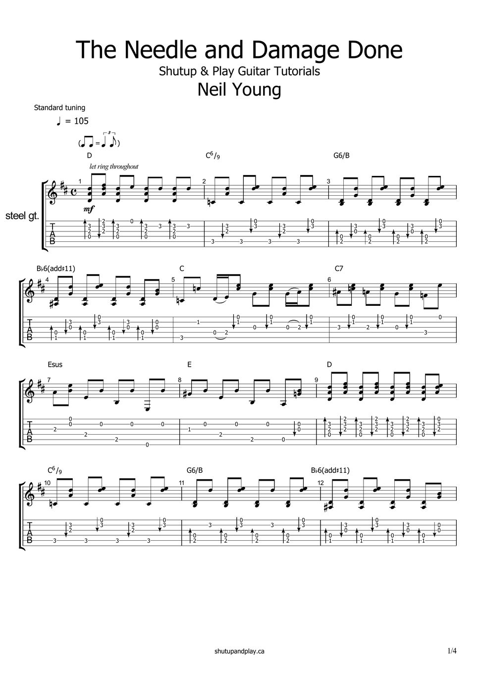 Neil Young The Needle and the Damage Done Tab + 1staff by Shutup & Play Guitar Tutorials