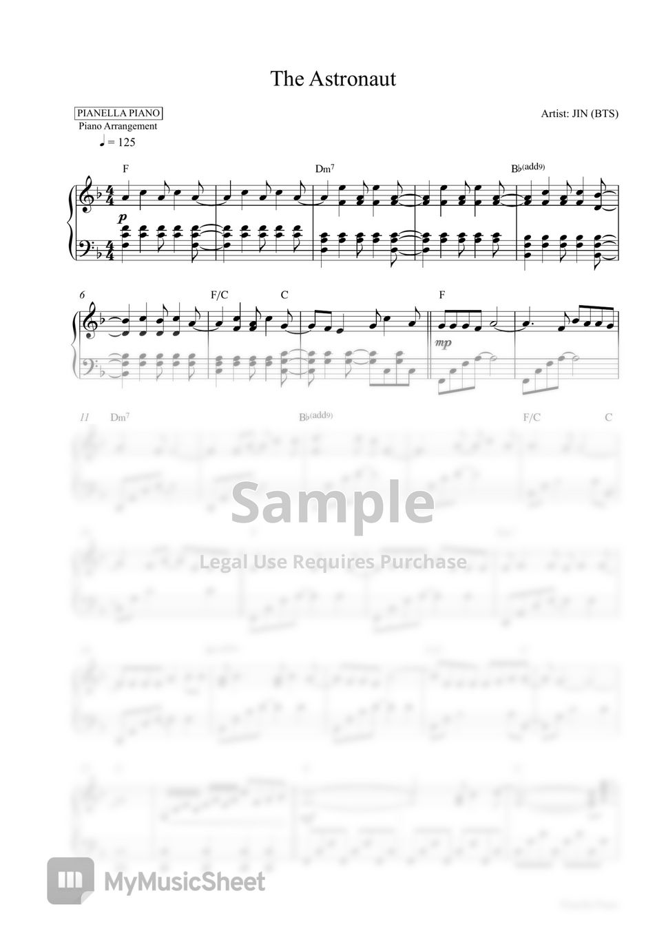 JIN (BTS) - The Astronaut (Piano Sheet) by Pianella Piano