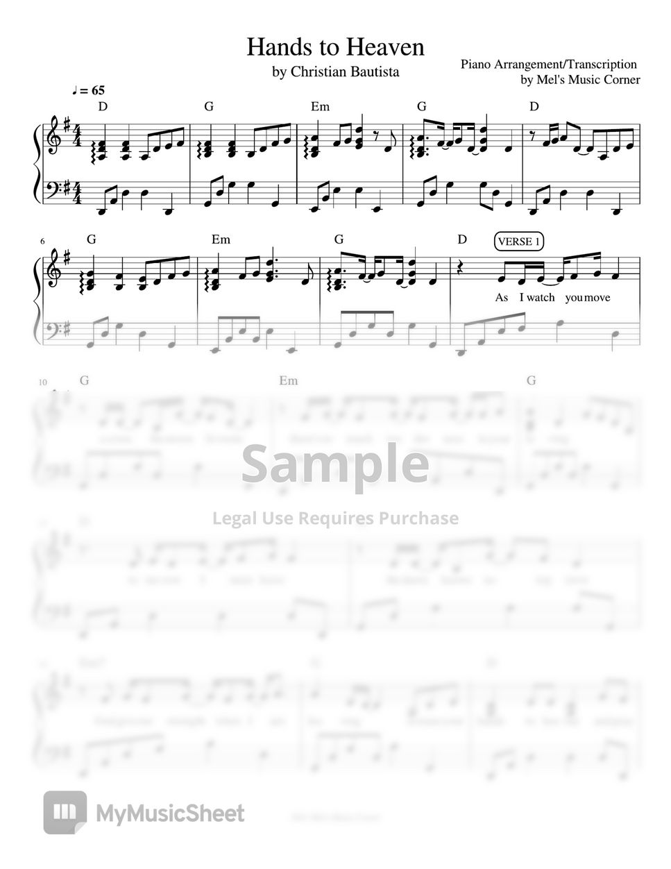 Breathe - Hands to Heaven (piano sheet music) by Mel's Music Corner