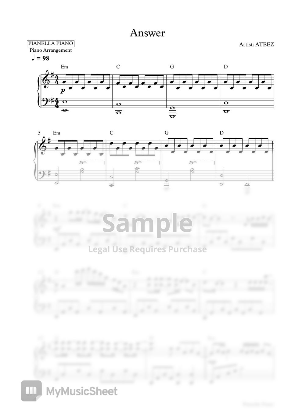 ATEEZ - Answer (Piano Sheet) by Pianella Piano