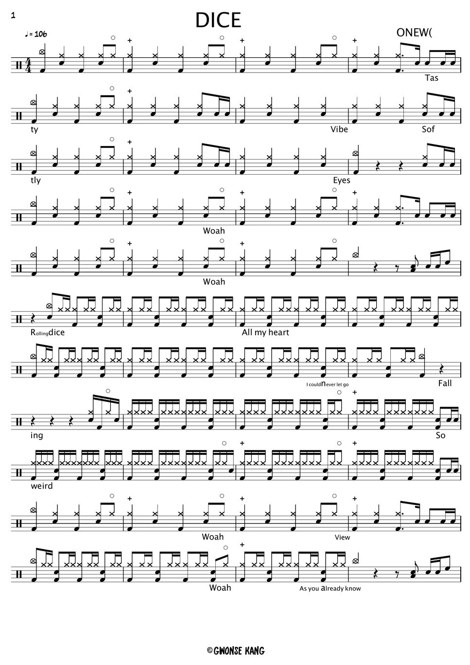 ONEW(온유) DICE Sheet by Gwon's DrumLesson