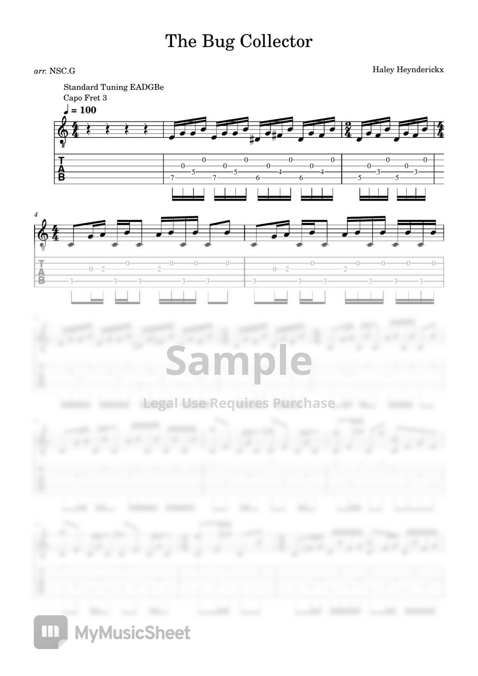 Haley Heynderickx - The Bug Collector Sheets by Not So Classic Guitar