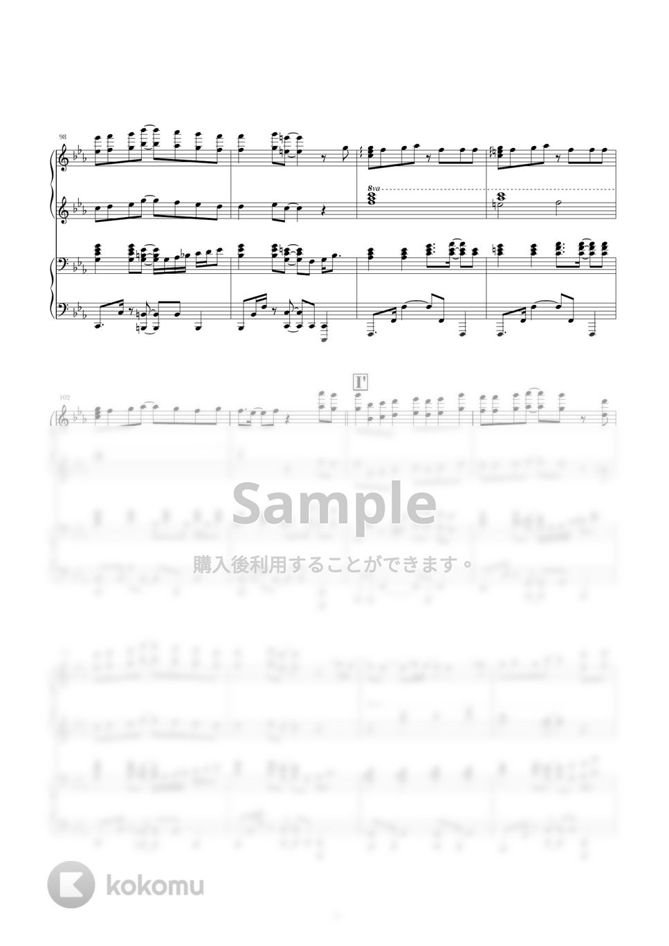 Official髭男dism - 115万キロのフィルム (ピアノ連弾) 楽譜 by norimaki