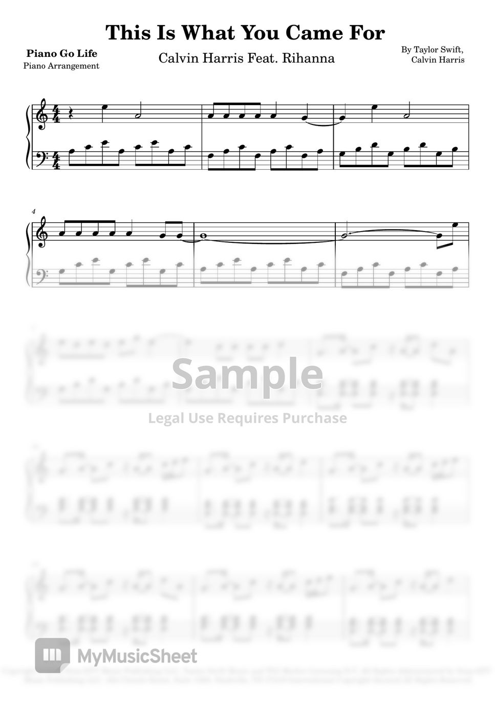 Calvin Harris Rihanna This Is What You Came For 악보 By Piano Go Life
