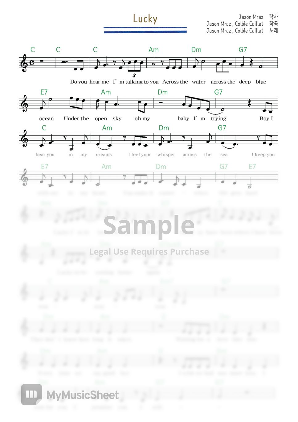 Jason Mraz Lucky (Ukulele) Sheets by Ajoy★