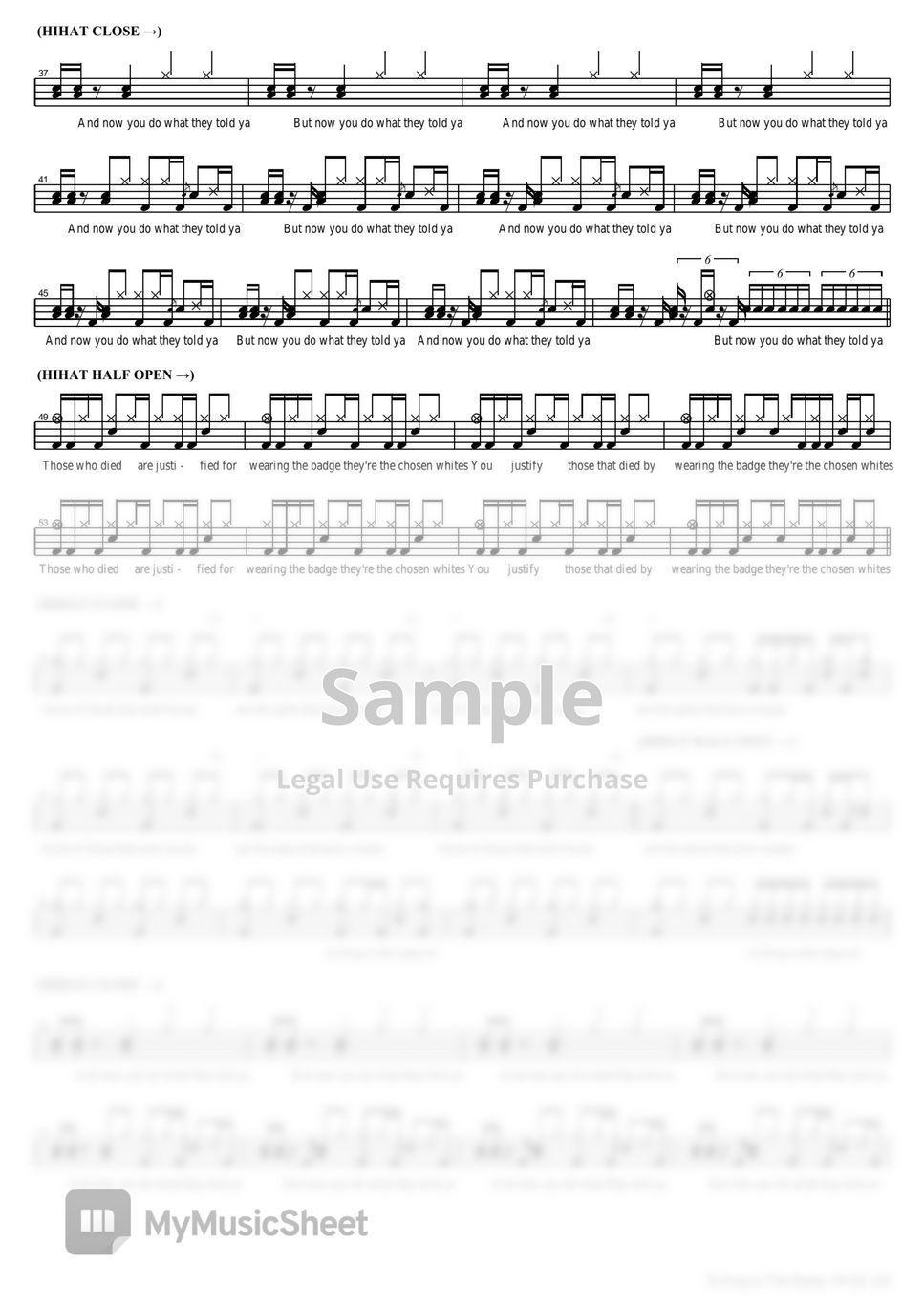 Ratm killing in the name sheets by copydrum