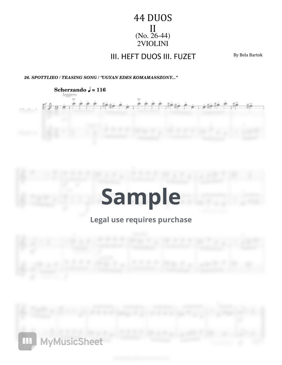 Béla Bartók - 44 Duos for Two Violins, Sz.98, BB 104 - No.26-44 (Béla Bartók -  Original) by poon