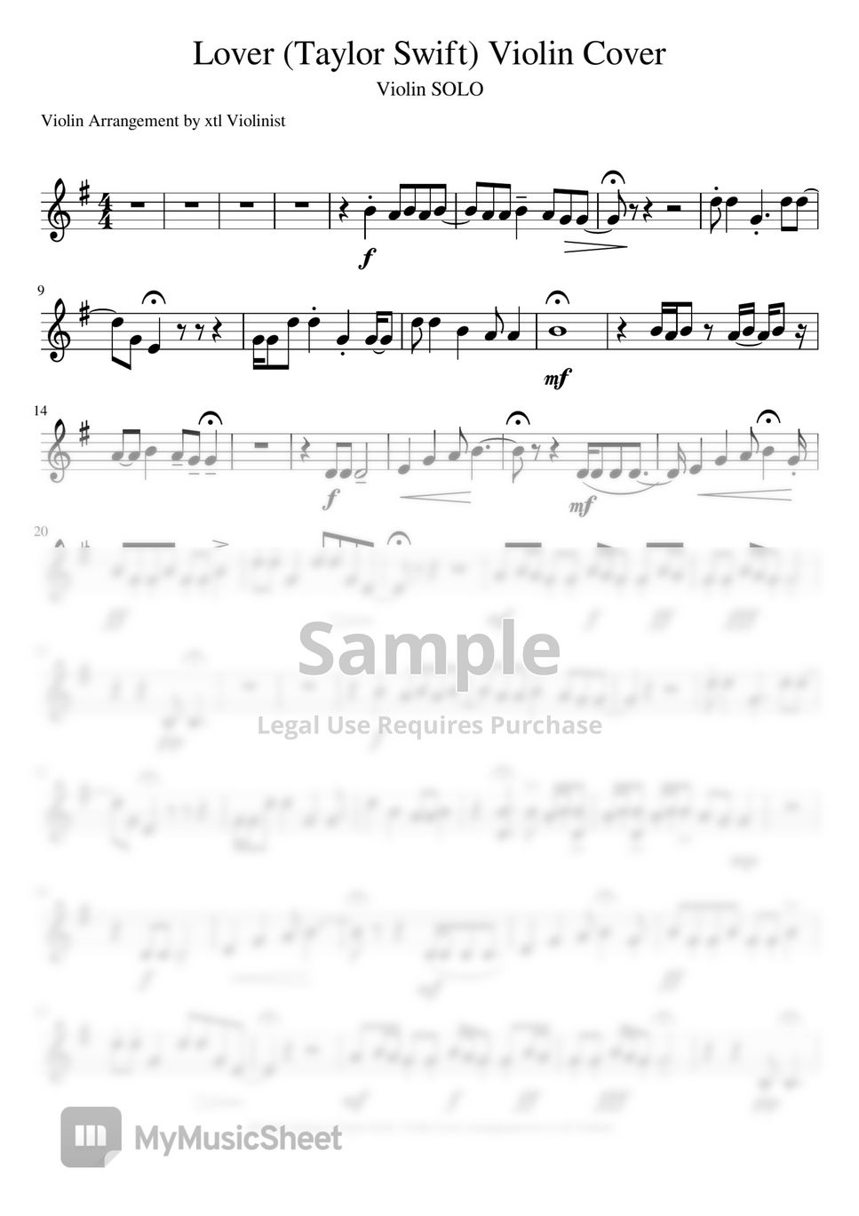 Lover (Taylor Swift) Violin Sheet Music
