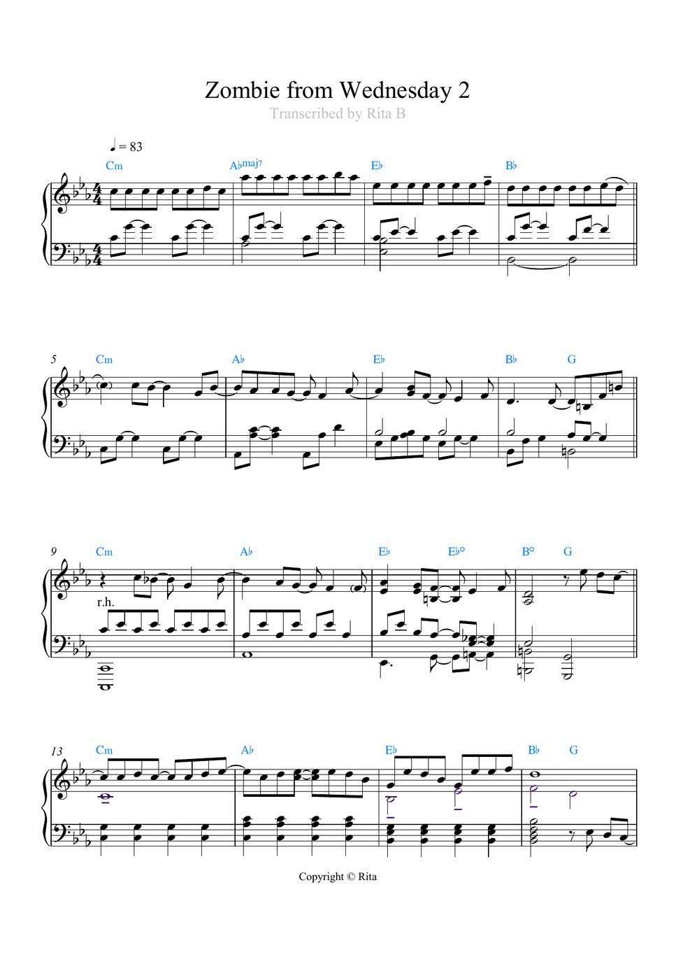 Isadora Capri - Zombie from Wednesday 2 (accurate) 楽譜 by Rita B