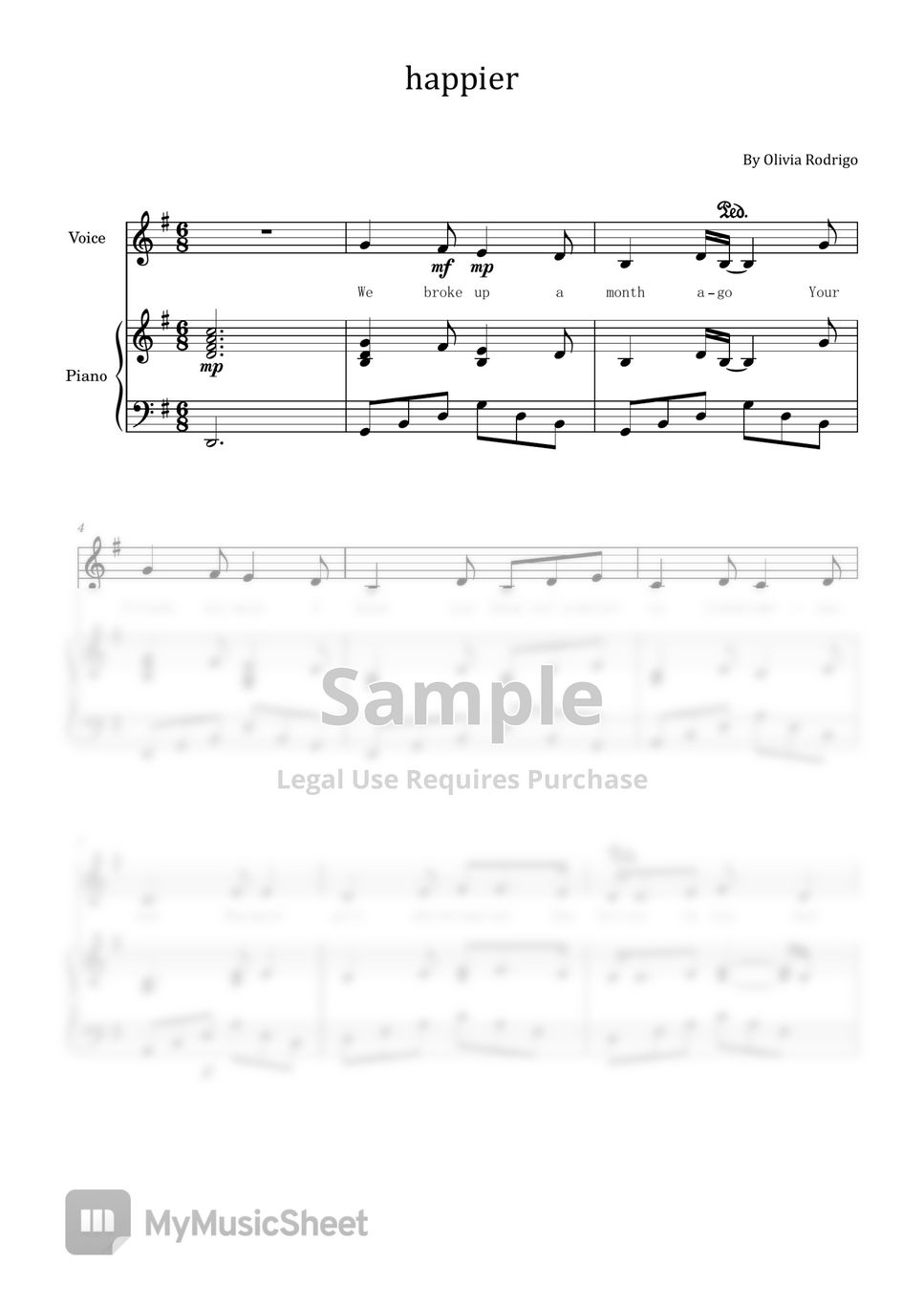 Happier Music Sheet Olivia Rodrigo