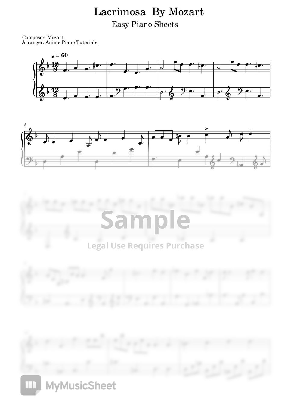 Mozart - Lacrimosa (EASY) Sheets by Anime Piano Tutorials