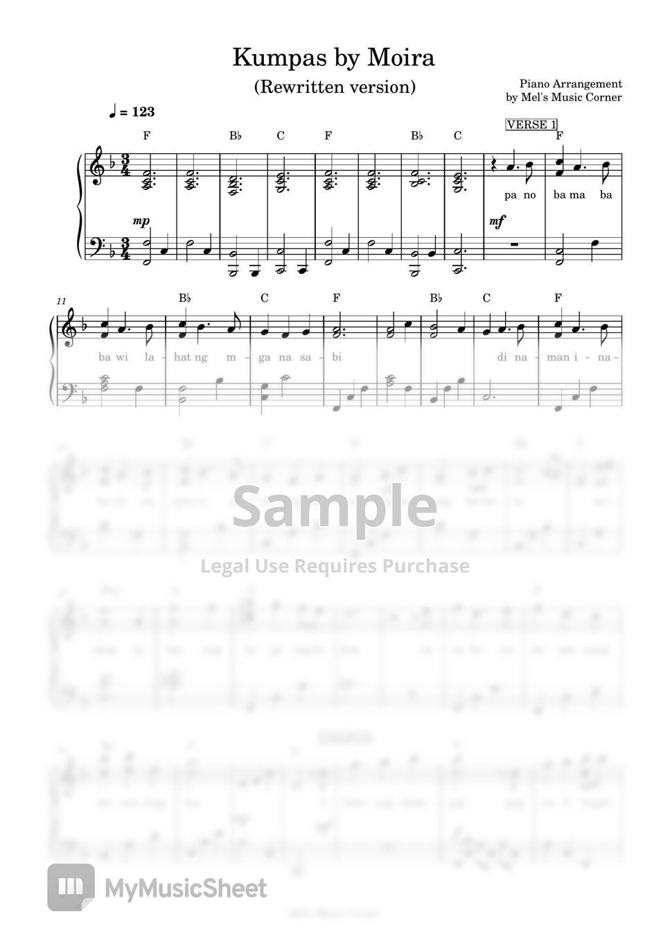 Moira dela Torre - Kumpas: REWRITTEN piano sheet music by Mel's Music Corner