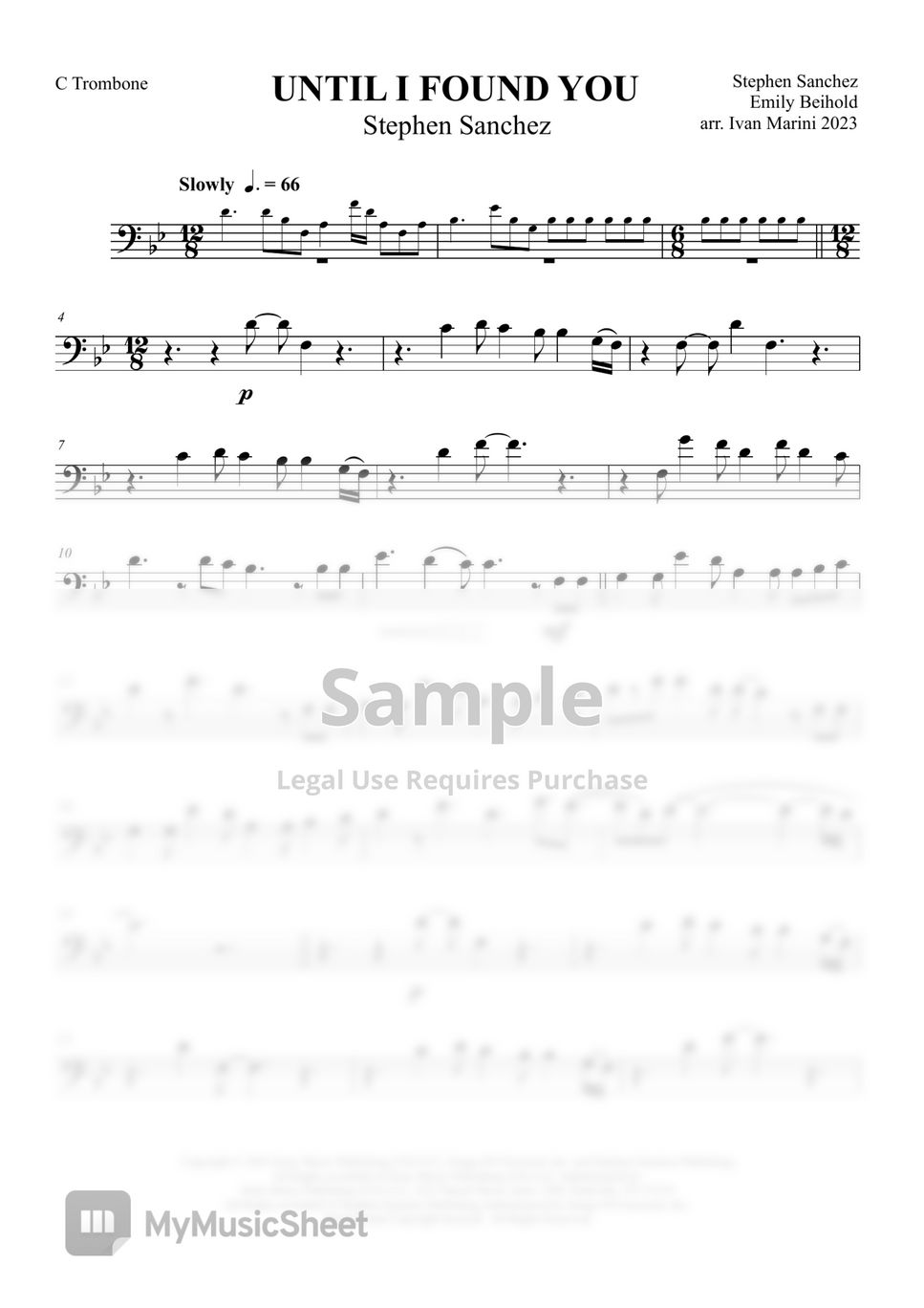 Stephen Sanchez UNTIL I FOUND YOU (for Trombone (Bass Clef) and Piano