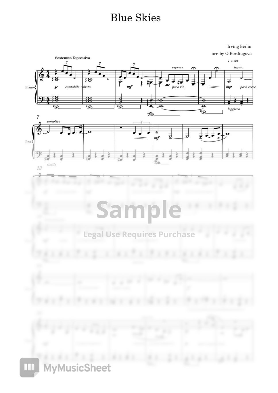 Irving Berlin - Blue Skies (Easy Piano Arrangement) by Edora