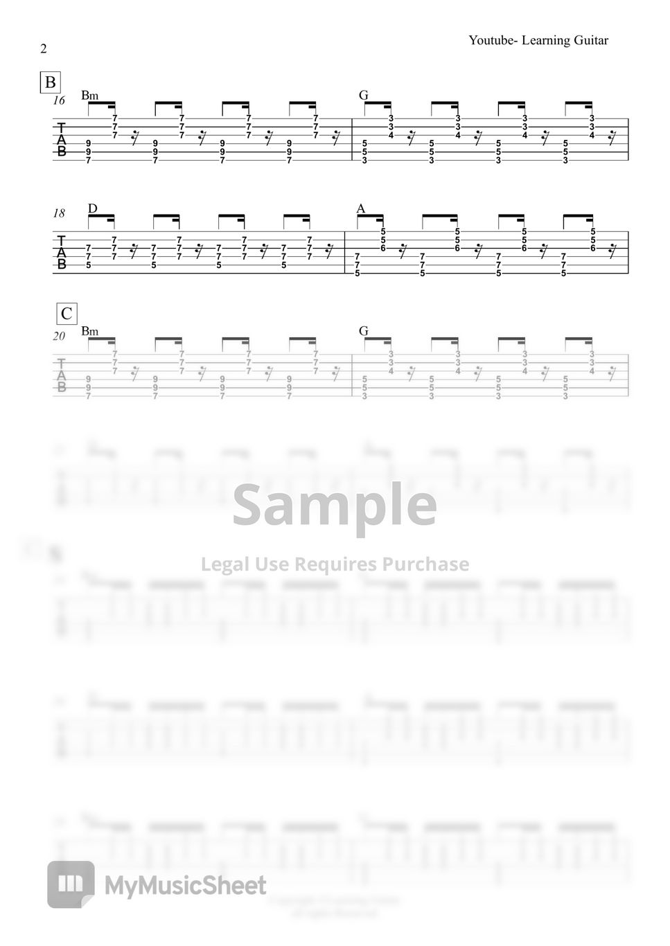 Luis Fonsi Despacito (Rhythm TAB) 악보 by Learning Guitar