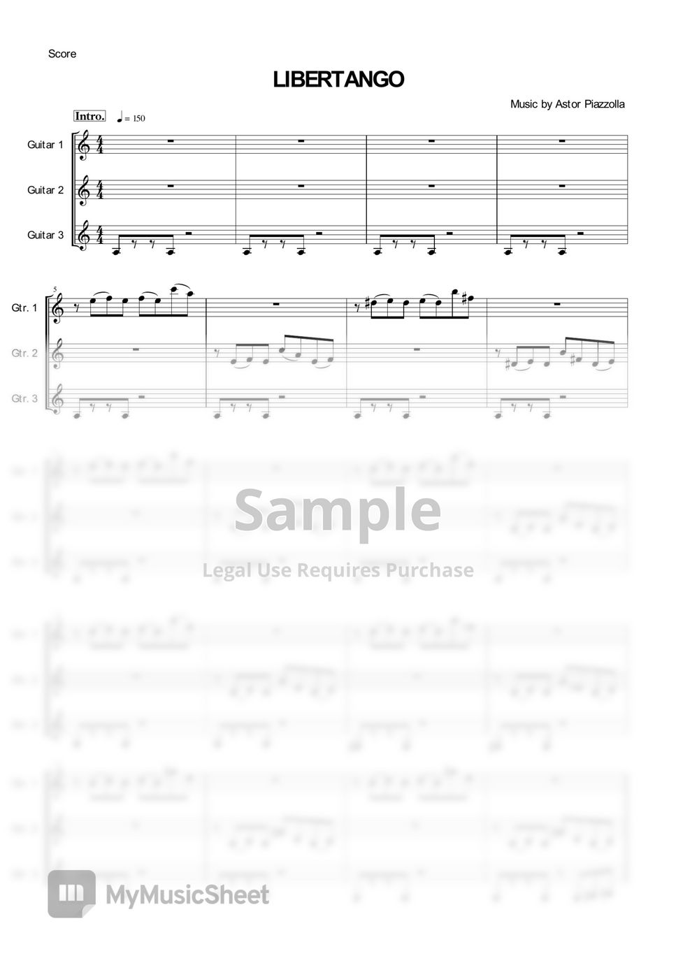 Astor Piazzolla - Libertango 【Guitar Trio】 TAB by shindome