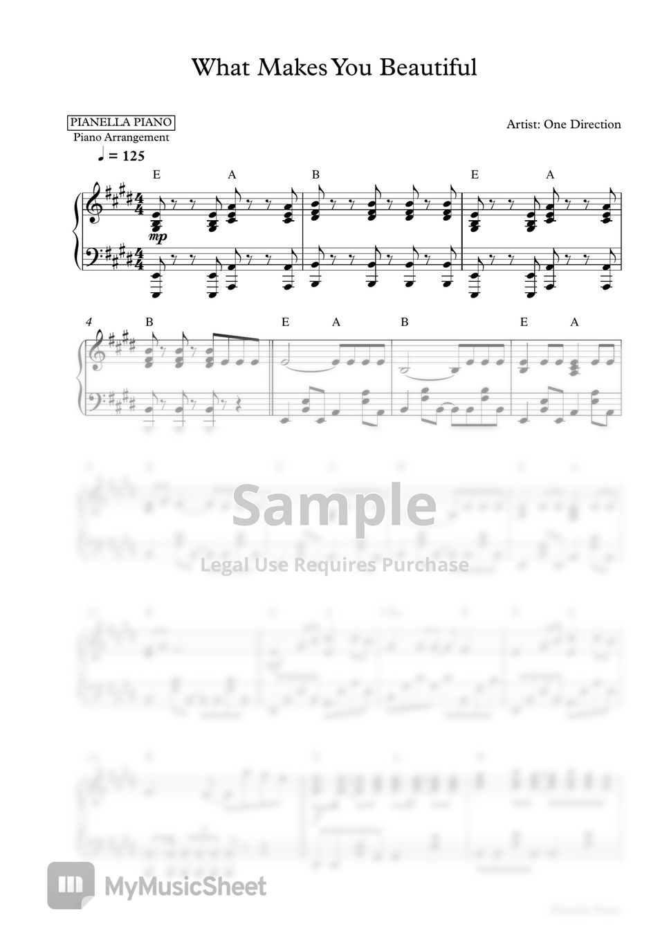 One Direction - What Makes You Beautiful (Piano Sheet) by Pianella Piano