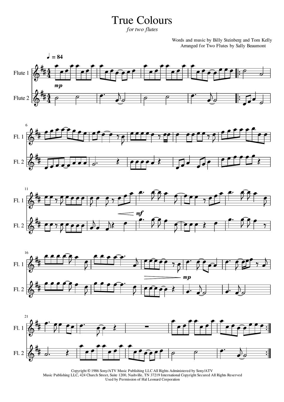 cindi-lauper-true-colors-flute-duet-sheets-by-sally-beaumont