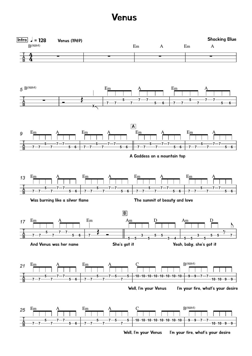 Shocking Blue Venus 樂譜 by Kimme