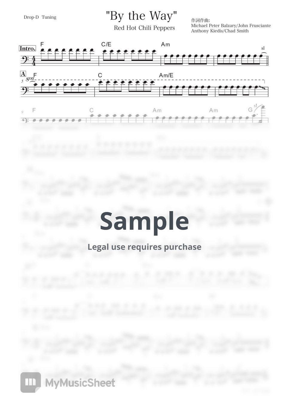 Red Hot Chili Peppers - By the Way (Bass/Only Staff Notation/Drop-D Tuning) by Kidorin