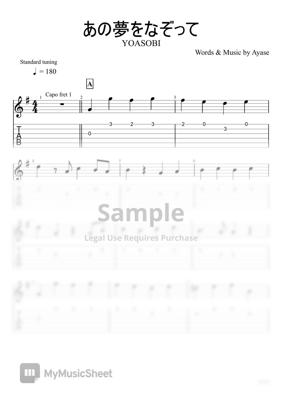YOASOBI - Tracing That Dream (Fingerstyle) TAB+1 Staff by