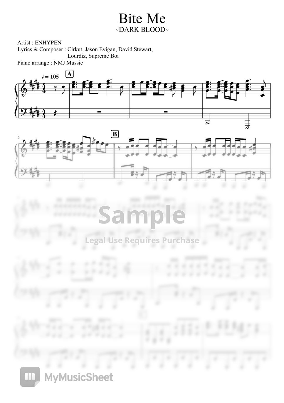 ENHYPEN Bite ME (ピアノソロ) Sheets by NMJ Music