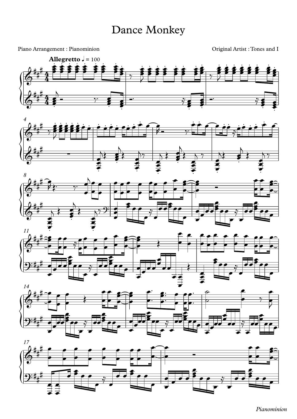 TONES & I DANCE MONKEY Sheet by Pianominion