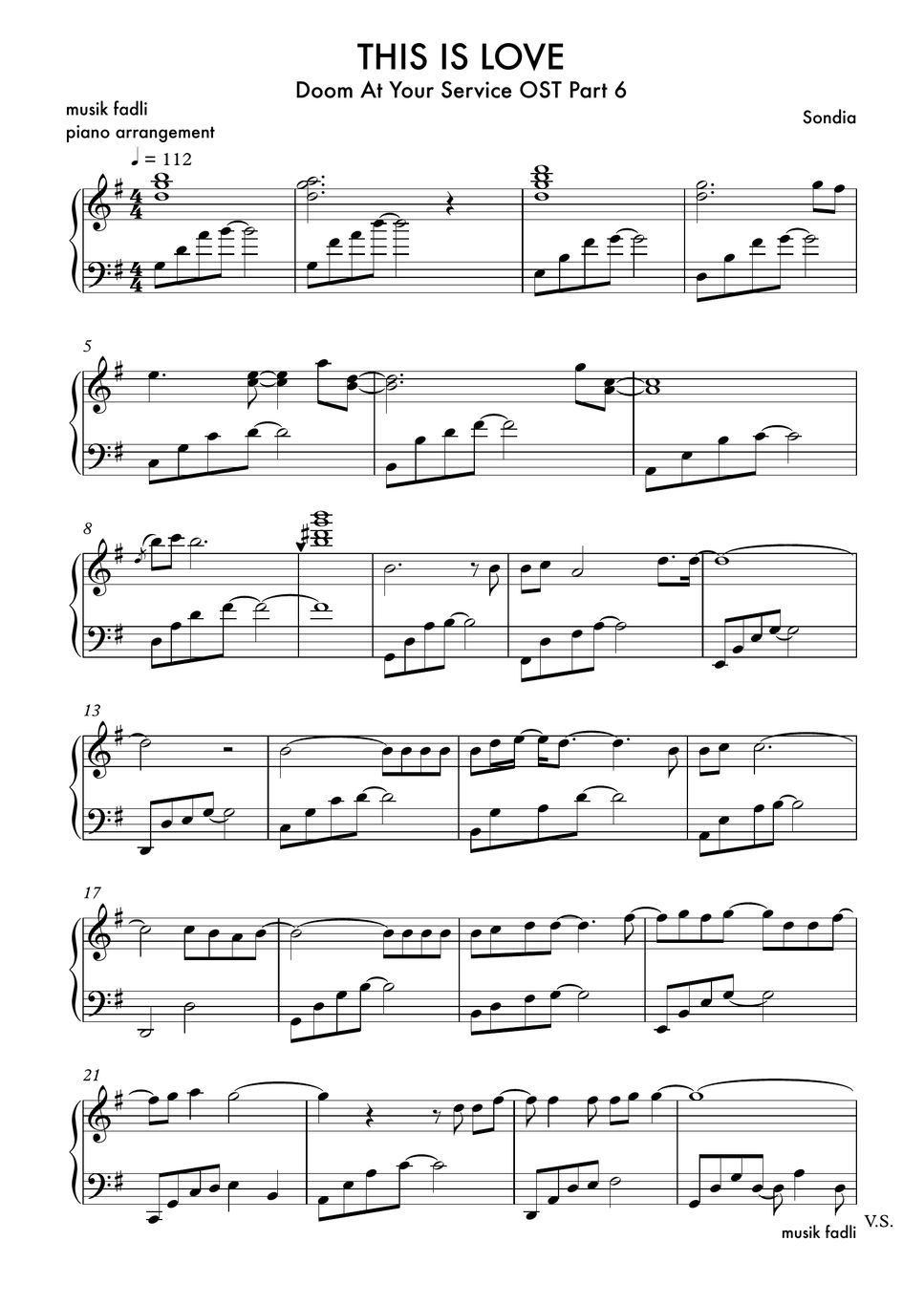 Sondia This Is Love Piano Sheet By Musik Fadli
