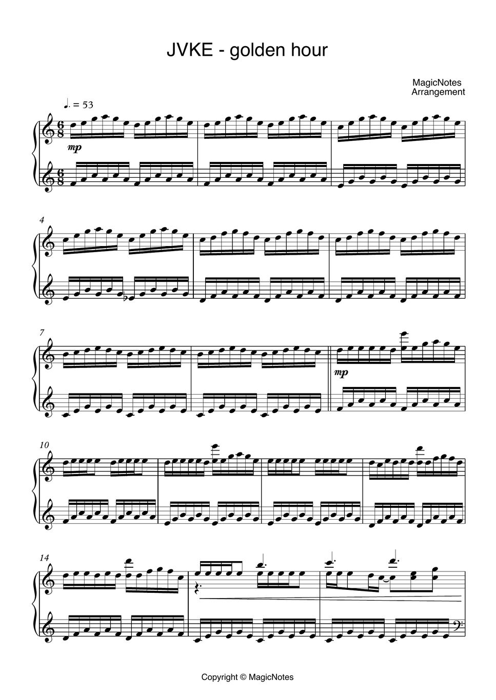 JVKE golden hour (slowed) Sheets by MagicNotes