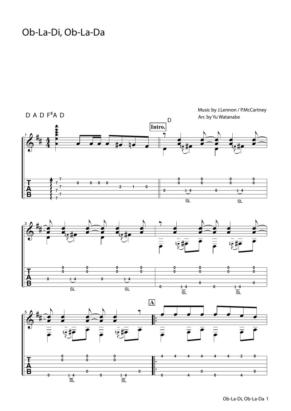 The Beatles ObLaDi, ObLaDa TAB by Yu Watanabe/わたなべゆう