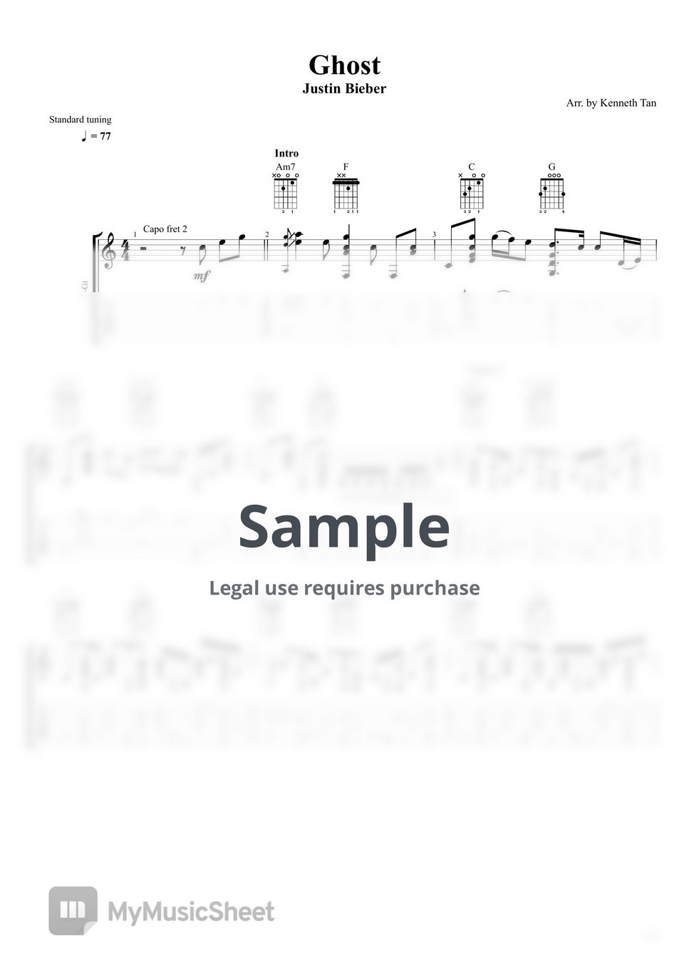 Justin Bieber Fingerstyle Guitar Ghost 악보 by Acoustic