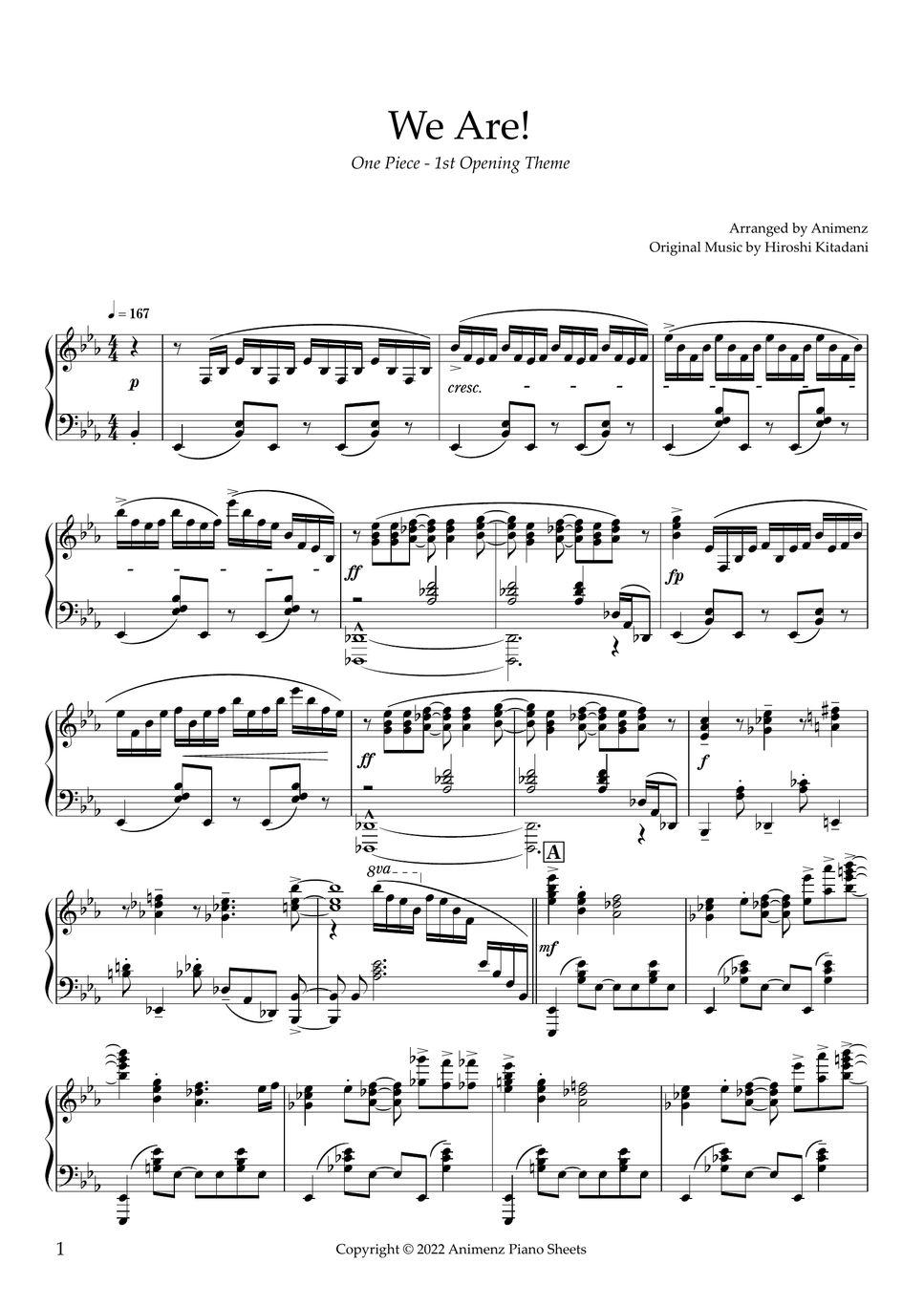 Hiroshi Kitadani We Are! (One Piece OP1) Sheet by Animenz