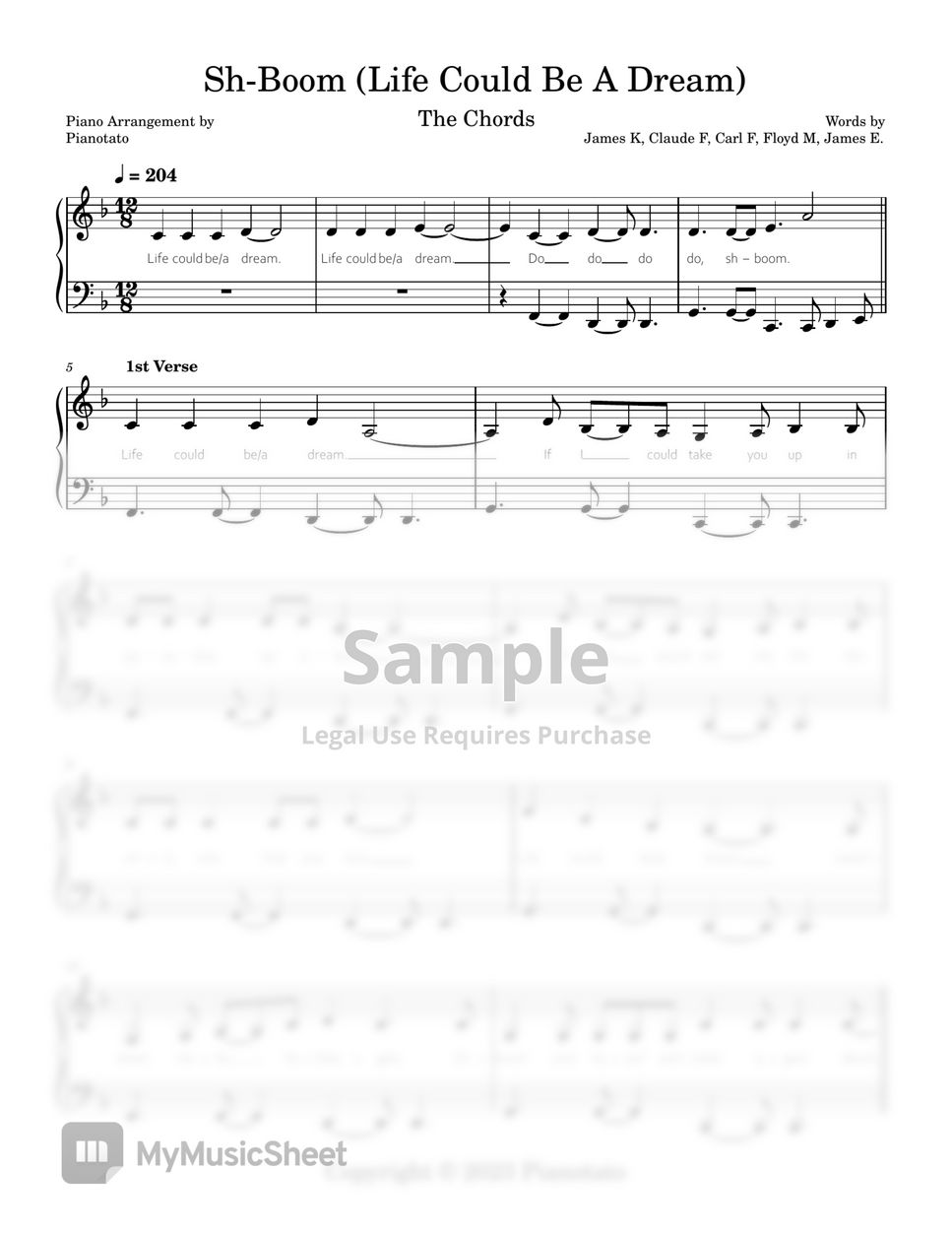 The Chords Sh Boom PIXAR s Cars Sheets by Pianotato