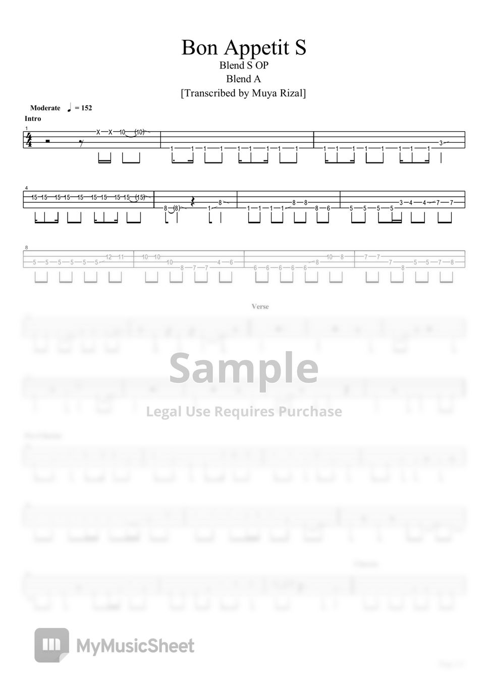 Blend A Bon Appetit S (Bass TAB) Sheets by Muya Rizal