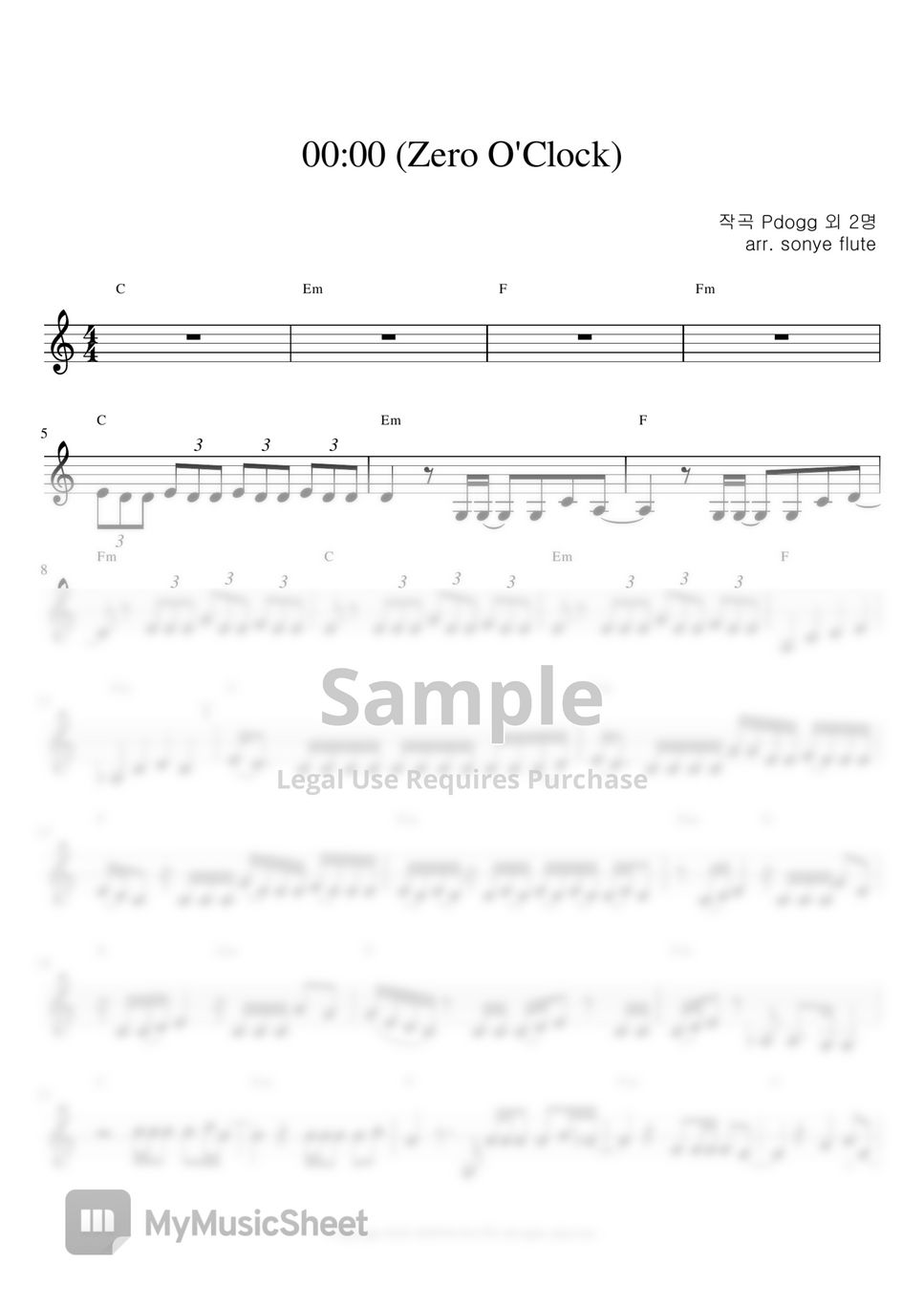 BTS - 00:00 Zero O'Clock (Flute Sheet Music Easy) by sonye flute