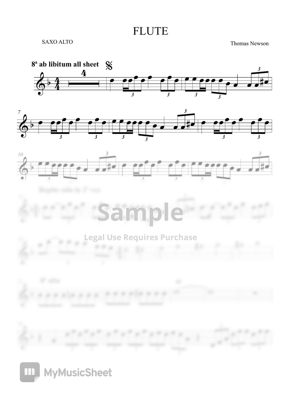 FLUTE - Thomas Newson (Alto Sax) Sheet Music by Ismael Dorado
