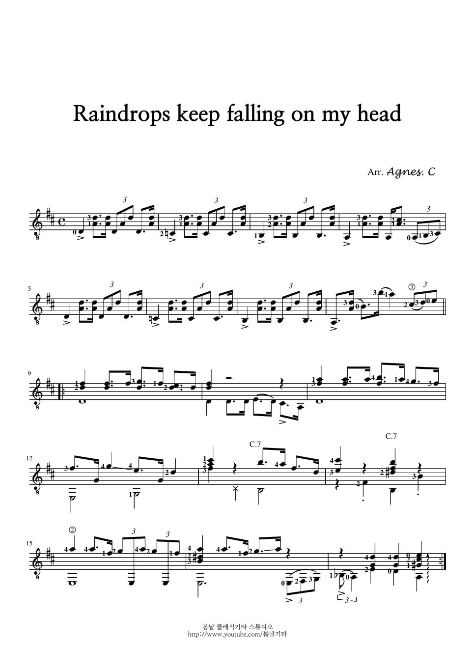 B.J.Thomas - Raindrops Keep Falling On My Head (Classic Guitar) Sheets ...