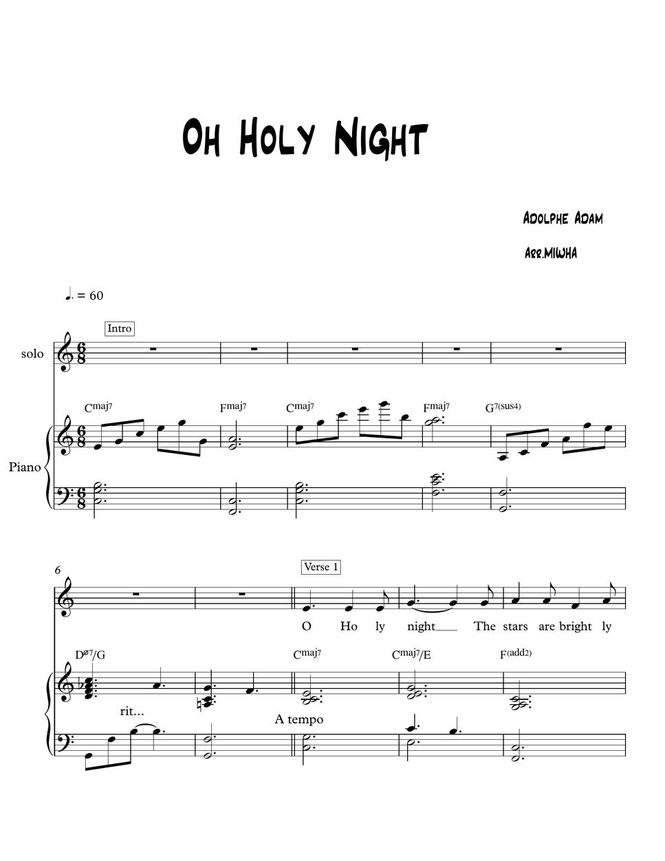 Adolphe Charles Adams - Oh Holy Night In C Sheet By MIWHA