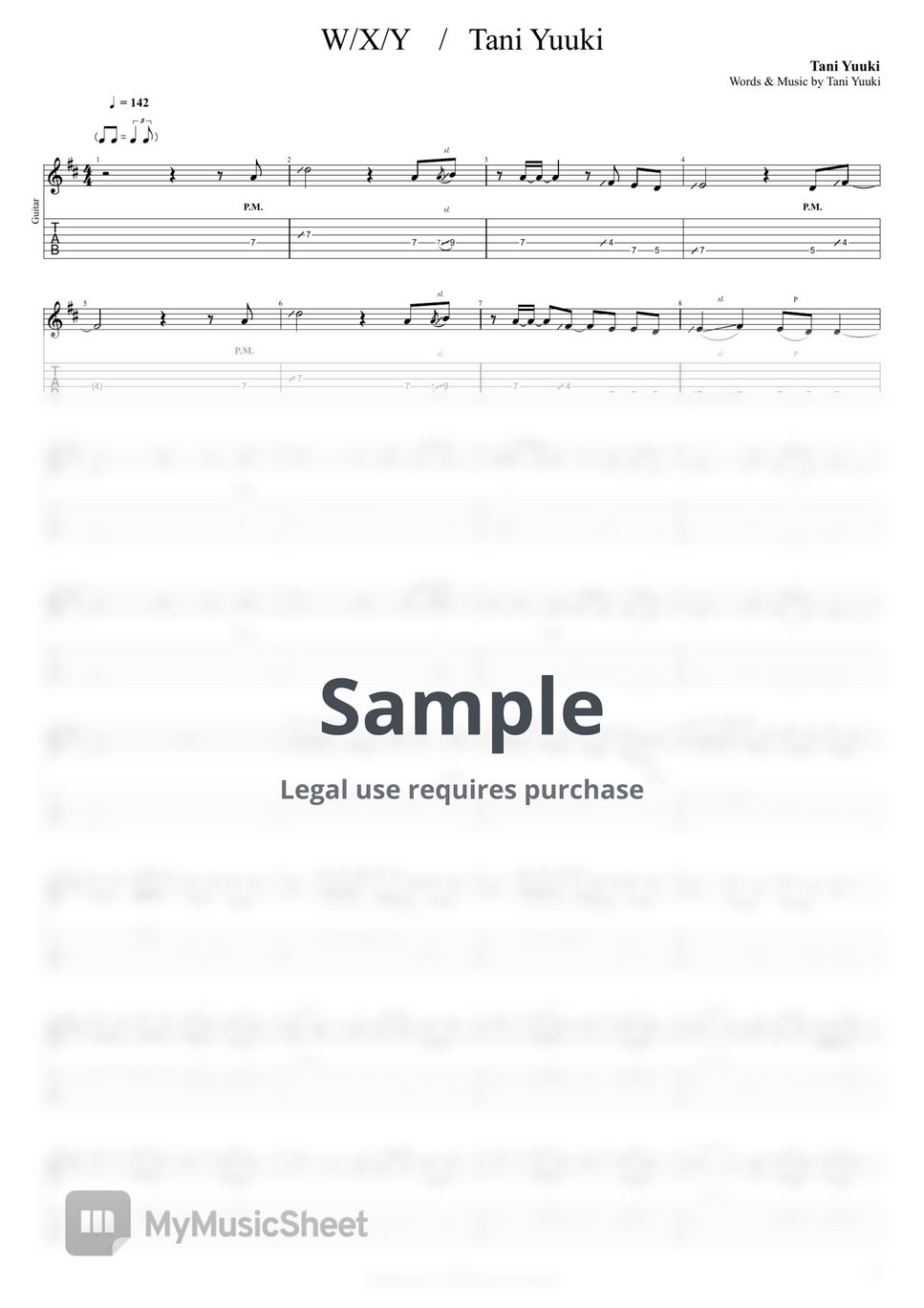 Tani Yuuki（タニユウキ） - "W/X/Y - Tani Yuuki" Sheet music/TAB for playing the melody on the guitar【Guitar Melody＋Original Guitar Solo】 (TAB PDF & Guitar Pro files.（gpX）) by Technical Guitar