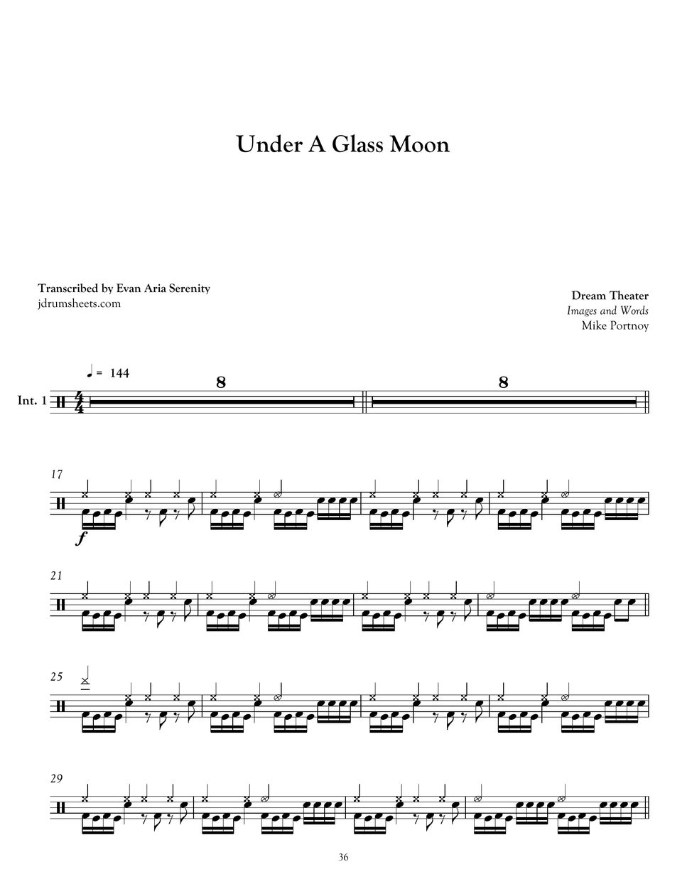 Dream Theater - Under a Glass Moon by Jaslow Drum Sheets