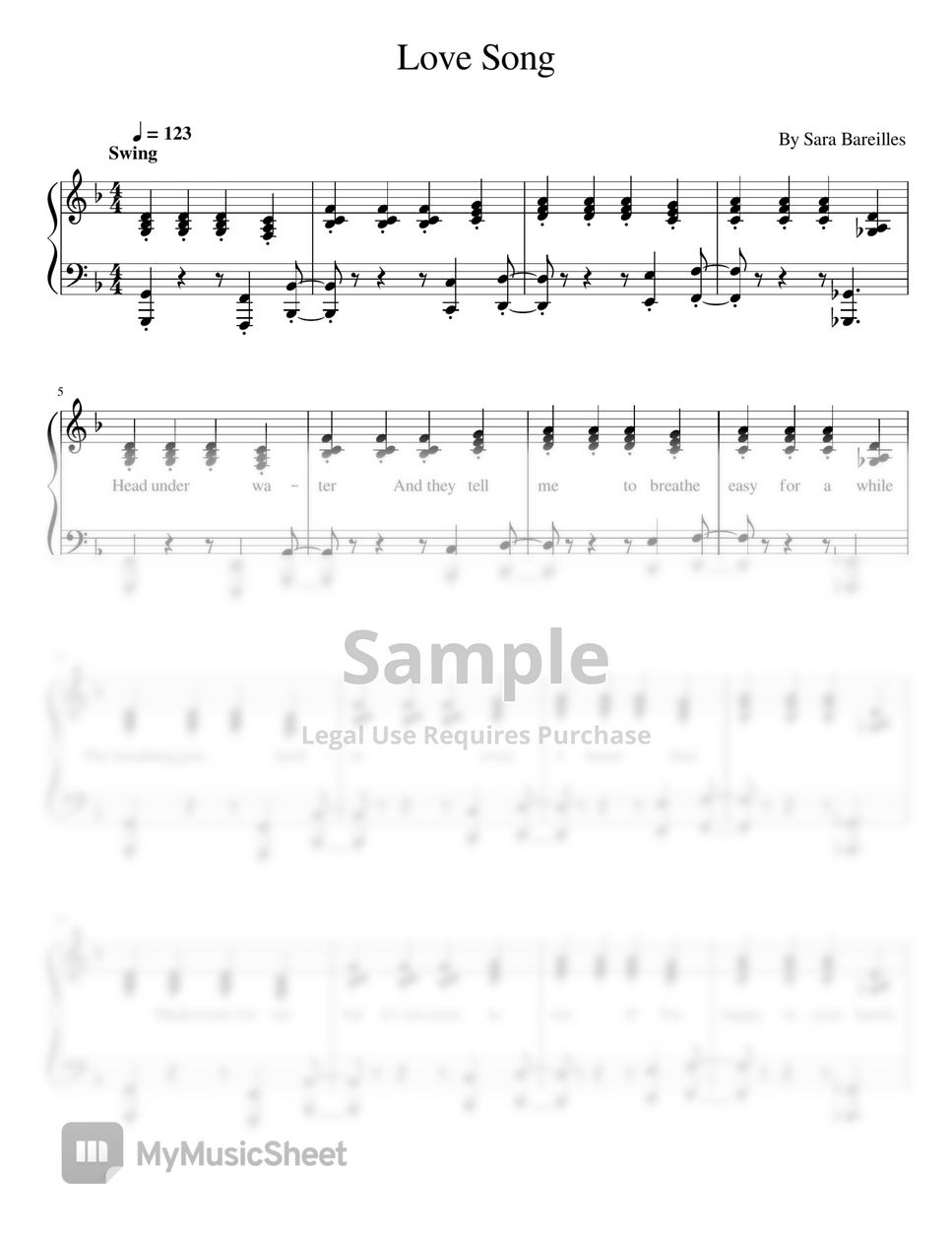 Sara Bareilles - Love Song (Sara Bareilles - For Piano Accompaniment - With Lyrics) by poon